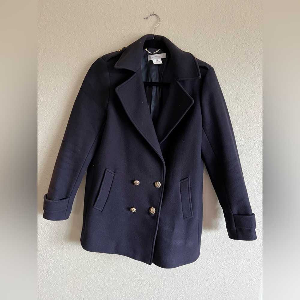 Gerard Darel Navy Wool Pea Coat Jacket Bloomingdale’s sz 36